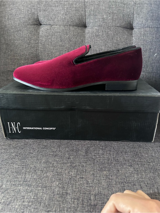 INC International Concepts Other - INC International Concepts Burgundy Velvet Slip-On Loafers with Black Trim